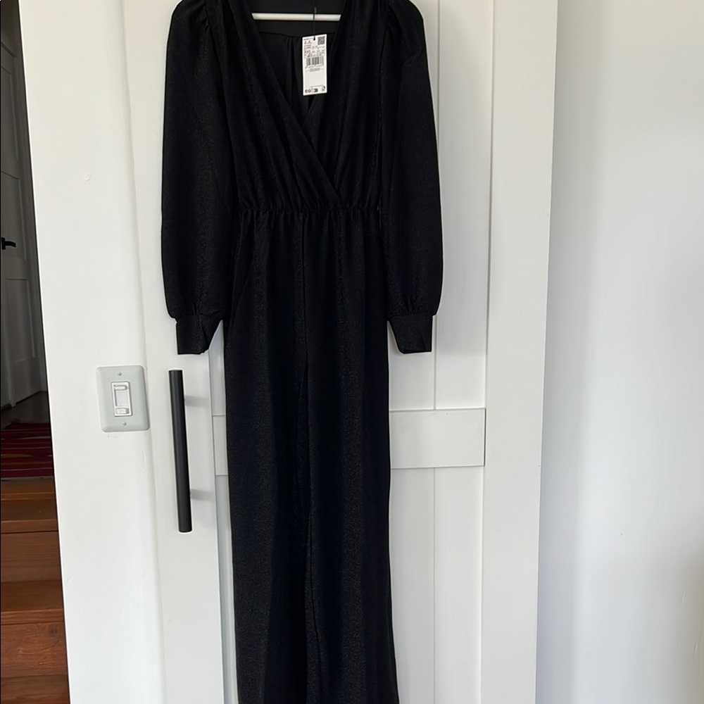 Mango Black Ruched Tie Front Jumpsuit